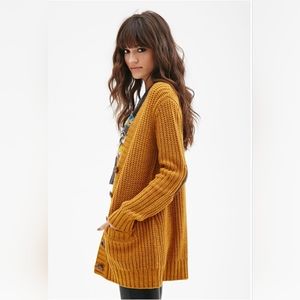 🌿Forever 21 Mustard Yellow Button Down Knit Cardigan with Pockets & Elbo